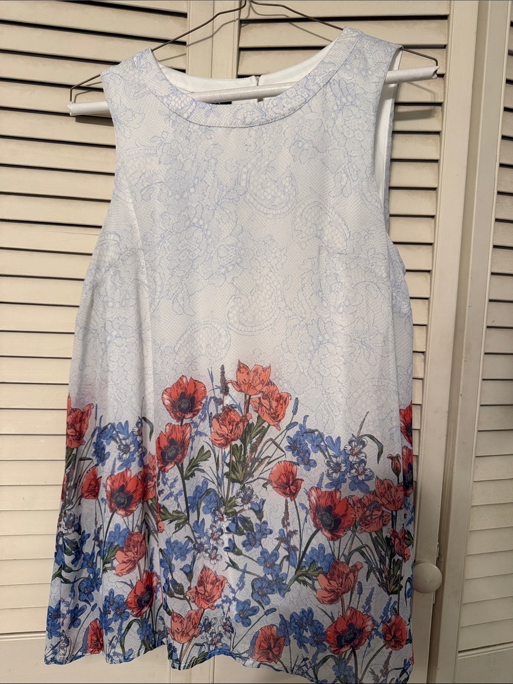 Alyx White Tank Top with Red and Blue Floral Border